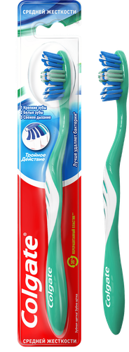 Зубная щетка COLGATE Тройное действие многофункциональная, средней жесткости, детальное фото