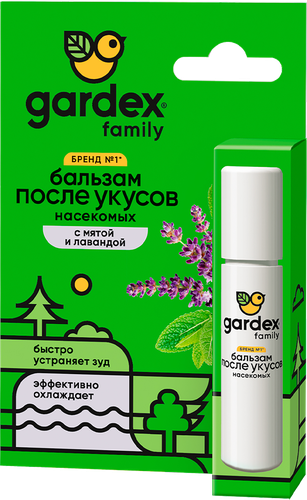 Бальзам роликовый GARDEX Family с мятой и лавандой, после укусов насекомых, 7мл, фотография