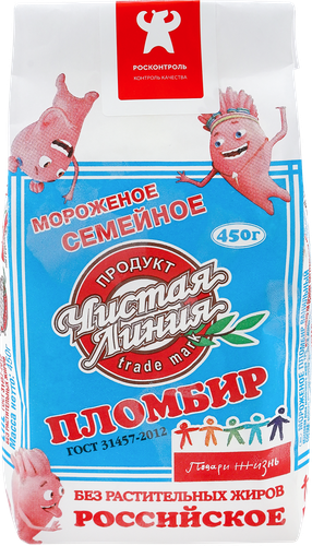 Мороженое ЧИСТАЯ ЛИНИЯ Семейное пломбир ванильный 12%, без змж, пакет, 450г, изображение