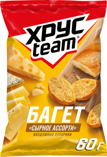 Сухарики ХРУСTEAM багет Сырное ассорти, 60г, детальное фото