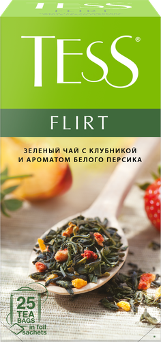 Чай зеленый TESS Flirt с кусочками персика и клубники, 25пак, картинка
