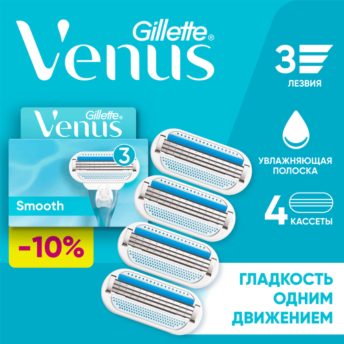 Кассеты сменные для бритья GILLETTE Venus Smooth, 4шт, крупный план