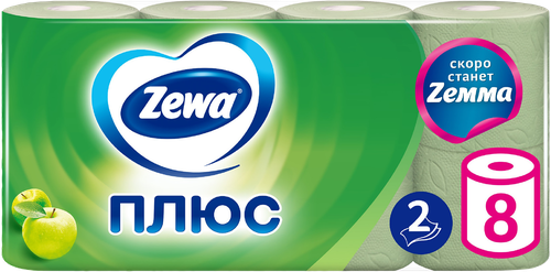 Бумага туалетная ZEWA Плюс Яблоко 2-слоя, 8шт, вид