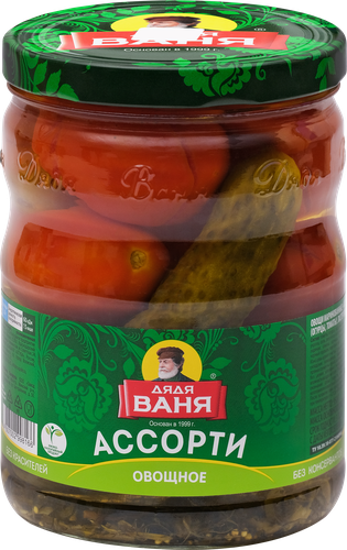 Ассорти маринованное ДЯДЯ ВАНЯ Огурцы и томаты, 950г, фотография