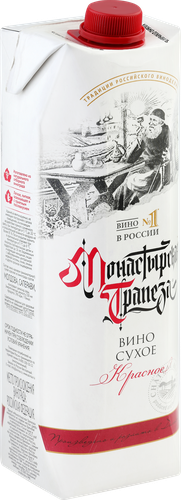 Вино МОНАСТЫРСКАЯ ТРАПЕЗА красное сухое, 1л, крупный план