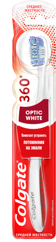 Зубная щетка COLGATE 360 Optic White отбеливающая, средней жесткости, фото