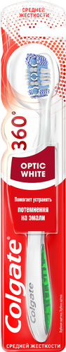 Зубная щетка COLGATE 360 Optic White отбеливающая, средней жесткости, крупный план