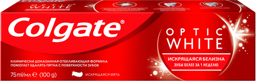 Зубная паста COLGATE Optic White Искрящаяся мята отбеливающая, 75мл, крупный план