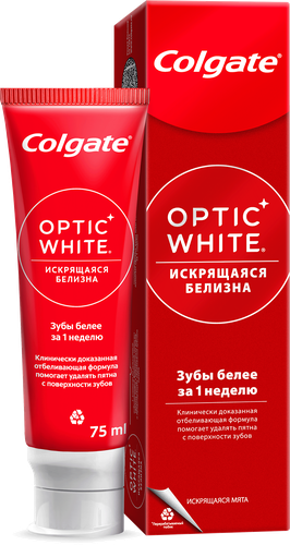 Зубная паста COLGATE Optic White Искрящаяся мята отбеливающая, 75мл, крупный план
