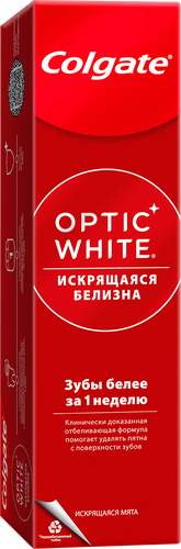 Зубная паста COLGATE Optic White Искрящаяся мята отбеливающая, 75мл, крупный план