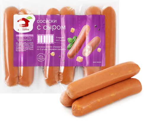 Сосиски МД БОРОДИНА с сыром, 360г, картинка