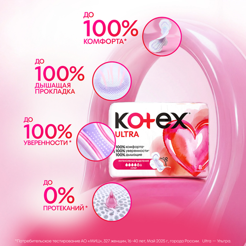 Прокладки KOTEX Ultra Super, 8шт, крупный план