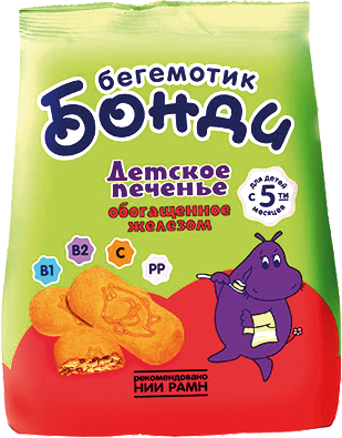 Печенье БЕГЕМОТИК БОНДИ обогащенное железом, с 5 месяцев, 180г, изображение