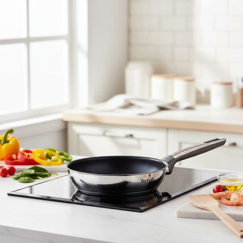 Сковорода TEFAL Emotion 28см, нержавеющая сталь, индукция, антипригарное покрытие, Арт. G7600645, крупный план
