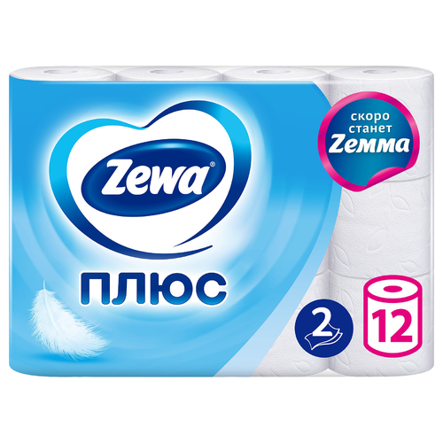 Бумага туалетная ZEWA Плюс без аромата 2-слоя, 12шт, изображение