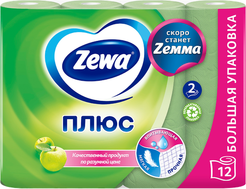 Бумага туалетная ZEWA Плюс Яблоко 2-слоя, 12шт, картинка