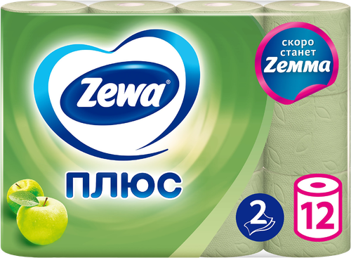 Бумага туалетная ZEWA Плюс Яблоко 2-слоя, 12шт, картинка
