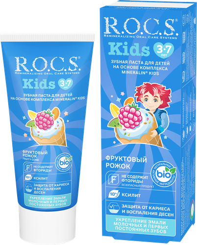 Зубная паста детская R.O.C.S. Фруктовый рожок, без фтора, 45г, детальное фото