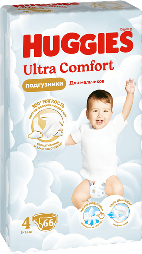 Подгузники для мальчиков HUGGIES Ultra Comfort 4 8–14кг, 66шт, изображение