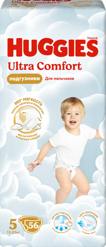Подгузники для мальчиков HUGGIES Ultra Comfort 5 12–22кг, 56шт, фотография