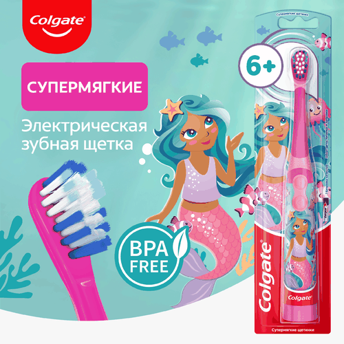 Зубная щетка детская COLGATE Mermaid StarSmile на батарейках,  супермягкая, старше 6 лет, картинка