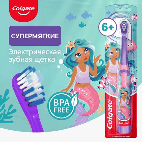 Зубная щетка детская COLGATE Mermaid StarSmile на батарейках,  супермягкая, старше 6 лет, изображение