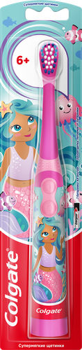 Зубная щетка детская COLGATE Mermaid StarSmile на батарейках,  супермягкая, старше 6 лет, крупный план