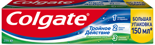 Зубная паста COLGATE Тройное действие Натуральная мята для защиты от кариеса, удаления потемнений с зубов и свежего дыхания, 150мл, изображение