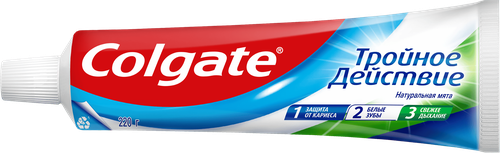 Зубная паста COLGATE Тройное действие Натуральная мята для защиты от кариеса, удаления потемнений с зубов и свежего дыхания, 150мл, крупный план