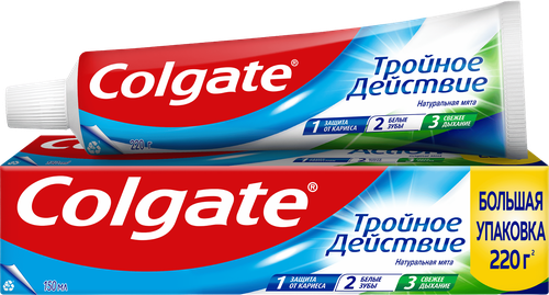 Зубная паста COLGATE Тройное действие Натуральная мята для защиты от кариеса, удаления потемнений с зубов и свежего дыхания, 150мл, детальное фото