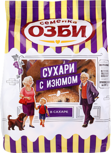Сухари СЕМЕЙКА ОЗБИ Сдобные с изюмом, в сахарной обсыпке, 300г, фотография