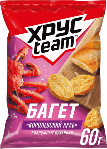 Сухарики ХРУСTEAM багет Королевский краб, 60г, крупный план