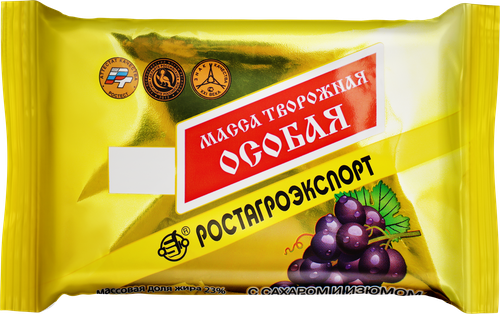 Масса творожная РОСТАГРОЭКСПОРТ Особая с изюмом 23%, без змж, 180г, изображение