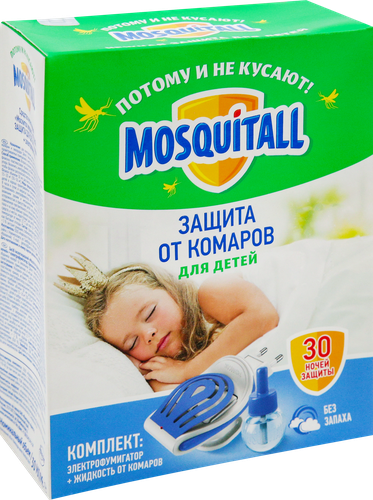 Комплект от комаров детский MOSQUITALL Нежная защита: Электрофумигатор + жидкость 30 ночей, 30мл, вид
