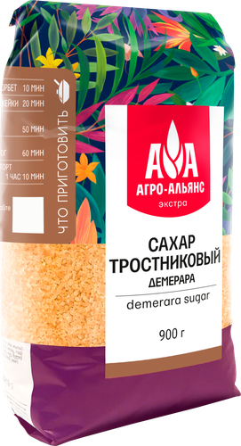 Сахар коричневый АГРО-АЛЬЯНС Экстра Demerara нерафинированный, 900г, фотография