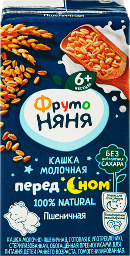 Кашка пшеничная ФРУТОНЯНЯ молочная, с пребиотиками, с 6 месяцев, 200мл, фото