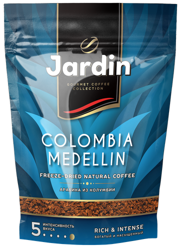 Кофе растворимый JARDIN Colombia Medellin натуральный сублимированный, 150г, крупный план
