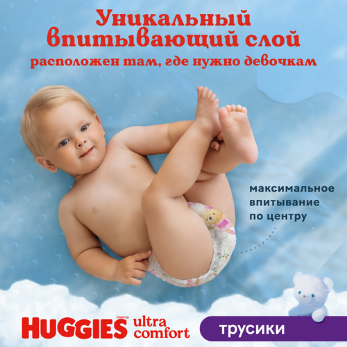 Подгузники-трусики для девочек HUGGIES 4 9–14кг, 52шт, изображение