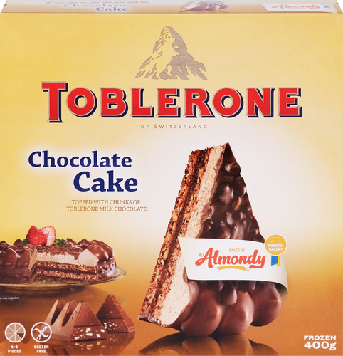 Торт замороженный ALMONDY Миндальный с кусочками Toblerone, 400г, крупный план