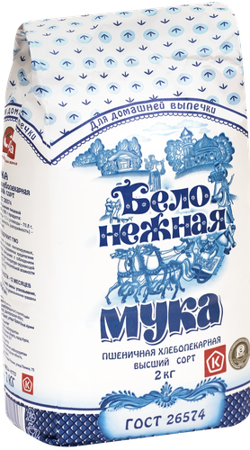 Мука пшеничная БЕЛО-НЕЖНАЯ хлебопекарная высший сорт ГОСТ, 2кг, изображение