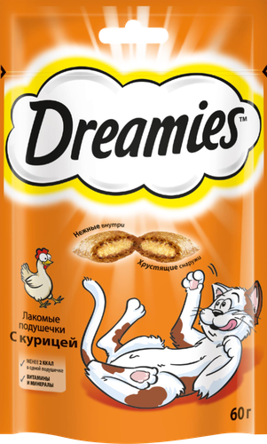 Лакомство для кошек DREAMIES Подушечки с курицей, 60г, фото