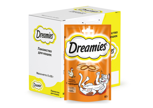 Лакомство для кошек DREAMIES Подушечки с курицей, 60г, фото
