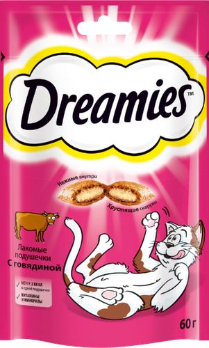 Лакомство для кошек DREAMIES Подушечки с говядиной, 60г, вид