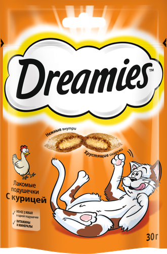 Лакомство для кошек DREAMIES Подушечки с курицей, 30г, фотография