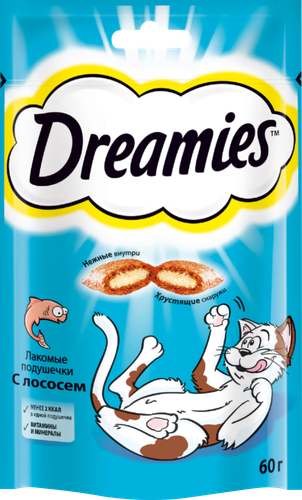 Лакомство для кошек DREAMIES Подушечки с лососем, 60г, картинка