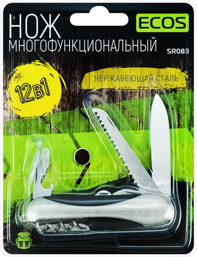 Нож туристический многофункциональный ECOS 17,5см, 11в1 в чехле, Арт. 325111/12/13, фотография