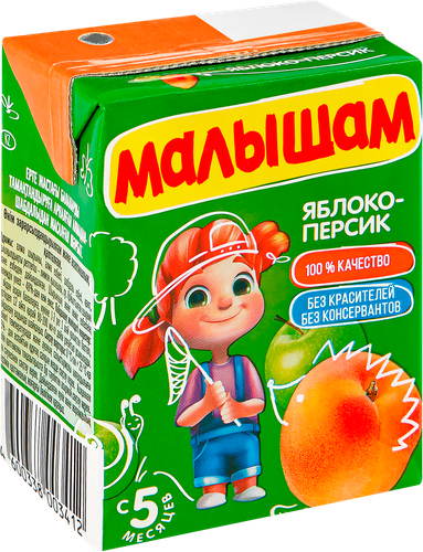 Нектар МАЛЫШАМ Яблоко, персик неосветленный, с 5 месяцев, 200мл, фото