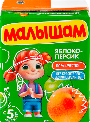 Нектар МАЛЫШАМ Яблоко, персик неосветленный, с 5 месяцев, 200мл, детальное фото