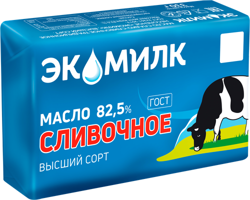 Масло сливочное ЭКОМИЛК несоленое 82,5%, без змж, 450г, детальное фото