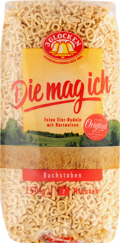 Макароны 3 GLOCKEN Die mag ich feine Eiernudeln алфавит, 250г, фотография